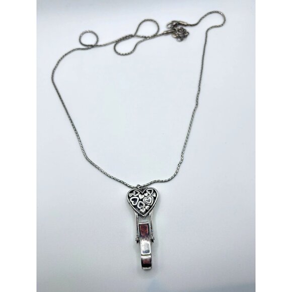 Vintage Brighton Alcazar Heart Badge Holder Clip Pendant Necklace Silver/Gold To - Picture 1 of 7